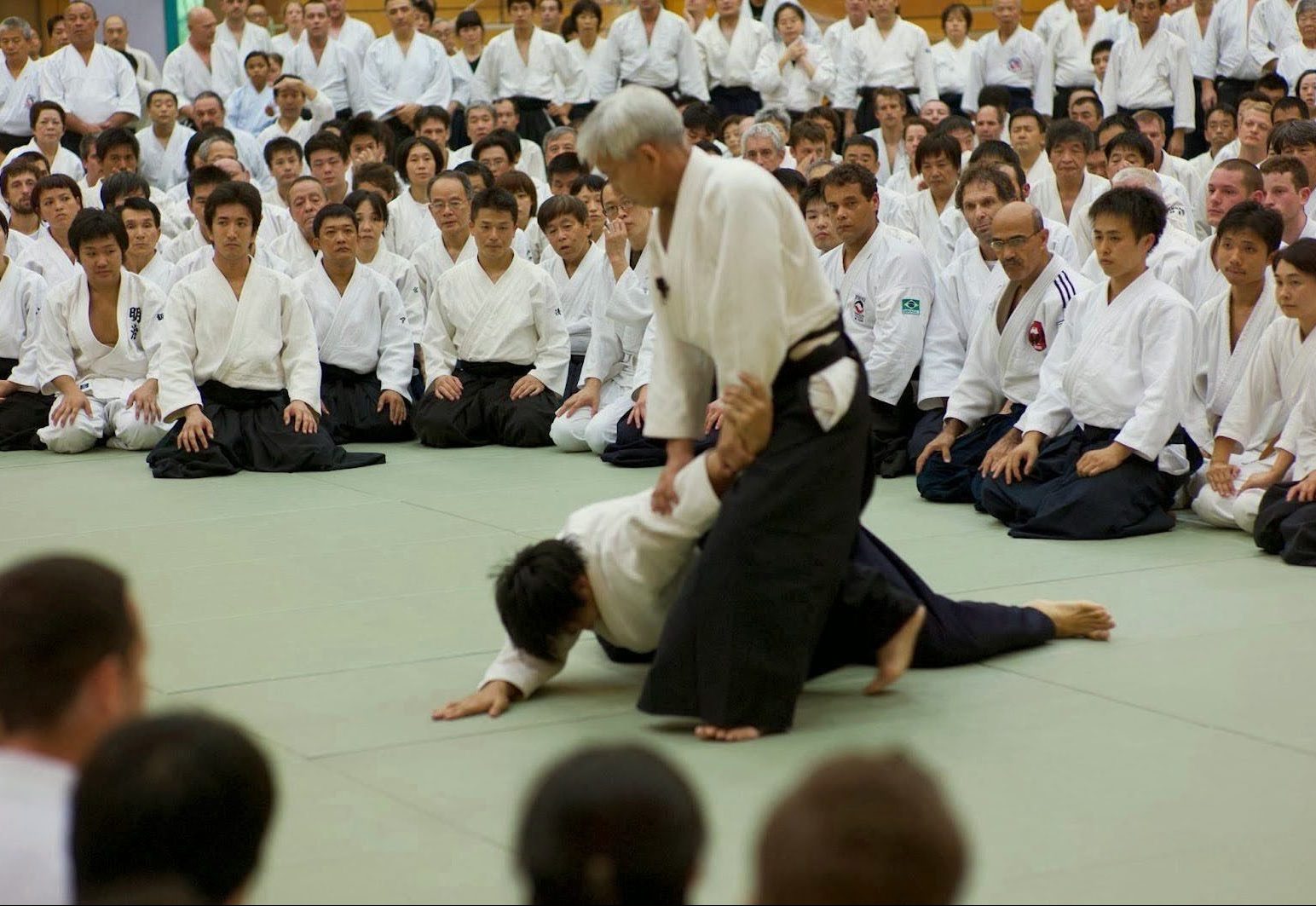 Maestro enseñando en curso de Aikido, donde la etiqueta es muy importante.